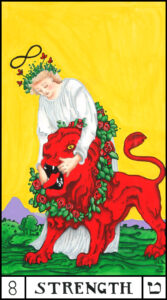 Tarot Key Card 8: Strength, symbolised by a red lion