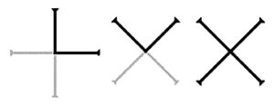 Stylized representation of Roman numerals "LXX" using elongated, pointed lines. The numeral "L" is shown horizontally, with "X" and "X" following in a mirrored arrangement.